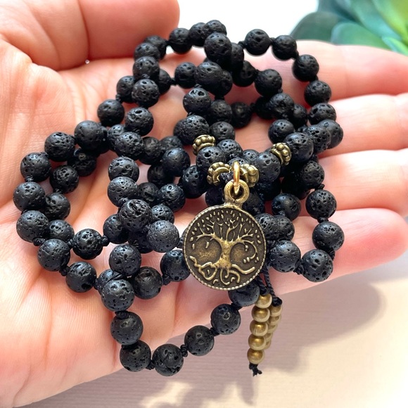 NEW Handmade Volcanic Lava Knotted Meditation Necklace Tree Of Life Pendant - Picture 4 of 5